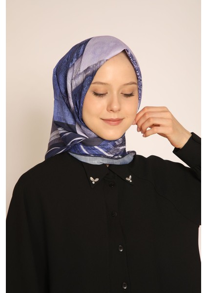 Lacivert-Mor Geometrik Desenli Eşarp | Modern ve Şehirli Stil