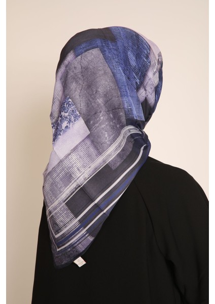 Lacivert-Mor Geometrik Desenli Eşarp | Modern ve Şehirli Stil