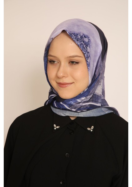 Lacivert-Mor Geometrik Desenli Eşarp | Modern ve Şehirli Stil