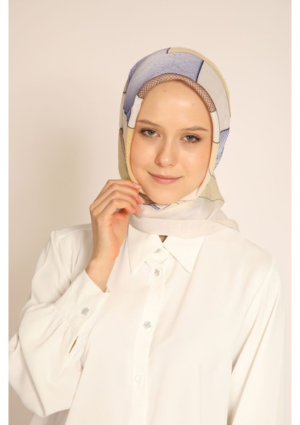 Sarı Lila Zincir Desenli Soft Eşarp - Renkli ve Modern Tasarım