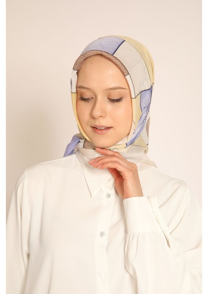 Sarı Lila Zincir Desenli Soft Eşarp - Renkli ve Modern Tasarım