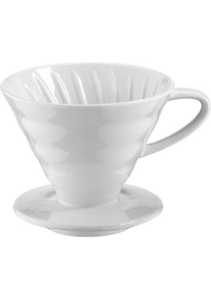 Seramik Kahve Dripper - Porselen Kahve Dripper - Kahve Demleyici - Kahve Aleti - No: 2 - Beyaz (Hario V60 Benzeri)