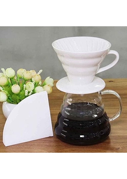 Seramik Kahve Dripper - Porselen Kahve Dripper - Kahve Demleyici - Kahve Aleti - No: 2 - Beyaz (Hario V60 Benzeri)