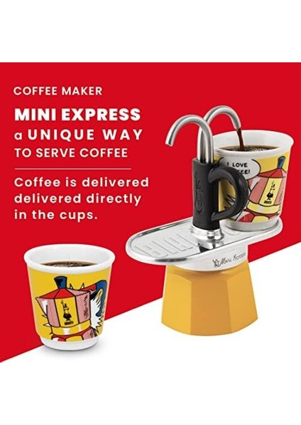 - Set Mini Express: Ocak Üstü Espresso Pişirici + 2 Cups - Lichtenstein Serisi