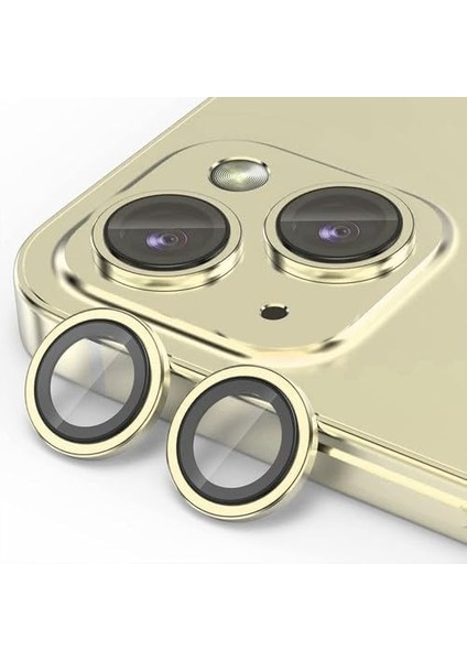 Trend iPhone 15 / iPhone 15 Plus Kamera Camı Lens Koruyucu Halka Set - Light Yellow