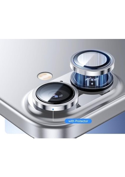 Trend iPhone 16 ve iPhone 16 Plus Uyumlu Kamera Camı Lens Koruyucu Halka Set - Siyah Titanyum