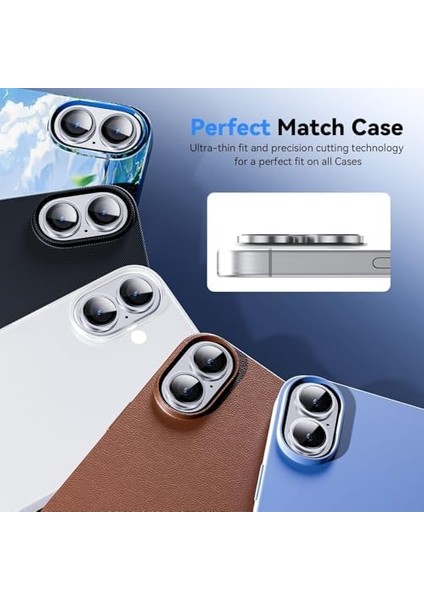 Trend iPhone 16 ve iPhone 16 Plus Uyumlu Kamera Camı Lens Koruyucu Halka Set - Siyah Titanyum
