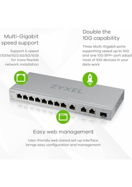 12 Bağlantı Noktalı Web Managed Multi Gigabit Switch | 3x 10G ve 1x 10G Sfp+