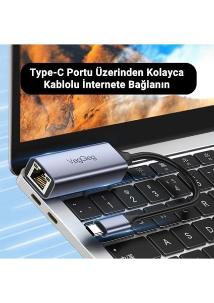 Type-C 1000MBPS Gigabit Ethernet Adaptörü Pc, Mac, Konsol, Tv Box Uyumlu