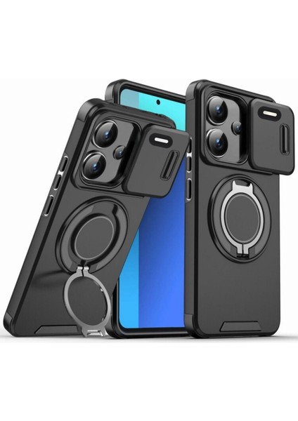 Trend Xiaomi Redmi Note 13 Pro Plus Için Magsafe ile Uyumlu Kılıf Kamera Korumalı Sürgülü 360 Derece Dönebilen Stand Darbelere Karşı Dayanıklı Renkli Tank Kapak