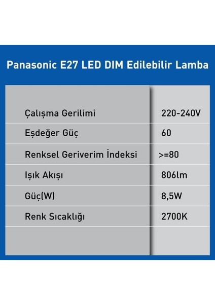 E27 LED Dim Lamba 8.5W 806LM 2700K