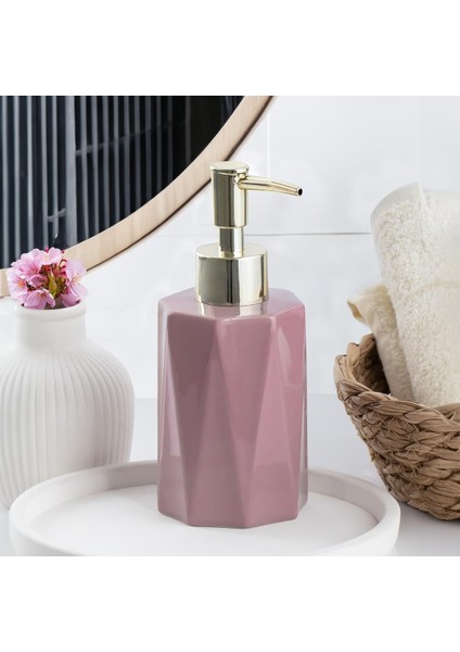 3205 Seramik Sıvı Sabunluk - Tezgah Üstü Banyo Mutfak Lavabo Sabunluğu - 250 cc Pudra