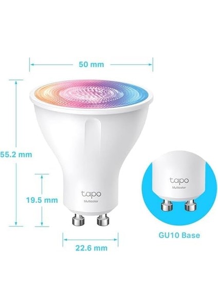 Tapo L630, Ayarlanabilir Parlaklık, Çok Renkli, GU10 Lamba Tabanı, Uzaktan Kumanda, Enerji Tasarrufu, Alexa ve Google Home ile Çalışır, Hub Gerektirmez, Akıllı Wi-Fi Spot Işığı