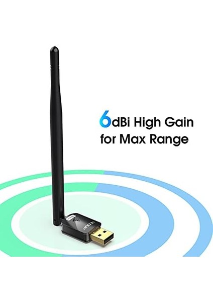Pc Için USB Wifi Adaptörü, Masaüstü Dongle High Gain 6dbi Anten Desteği, Masaüstü Dizüstü Bilgisayar Desteği, Windows 10/8/7/xp/vista, Mac 10.6-10.11 ile Uyumlu