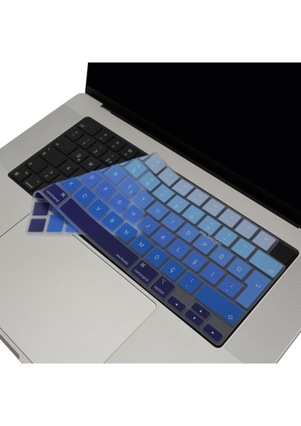 Macbook Air Pro M1-M2-M3 Klavye Koruyucu (Türkçe Q) Touchıd'li A2681 A3113 A2941 A3114 A2442 A2779 A2992 A2918 A2485 A2780 A2991 ile Uyumlu Ombre Lacivert Mavi