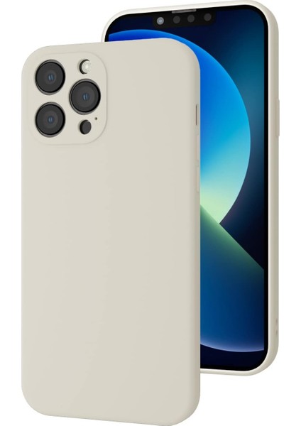 iPhone 12 Pro Uyumlu Kamera Korumalı, Mikrofiber Astarlı, Sıvı Silikon Kılıf (Bej)