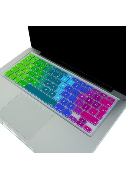 Macbook Klavye (Türkçe Q) Air Pro Koruyucu (Eski Usb'li Model 2008-2017) A1466 A1502 Uyumlu Dazzle Pembe Yeşil