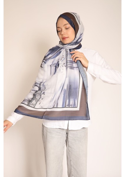 Geometrik Desenli Lacivert ve Kahve Tonlarında Şal – Zarif ve Modern Stil