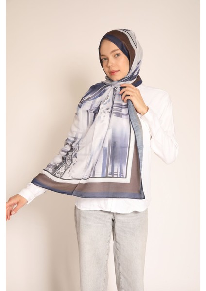 Geometrik Desenli Lacivert ve Kahve Tonlarında Şal – Zarif ve Modern Stil