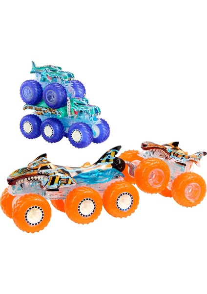 Wheels Monster Trucks Toy Truck & Big Rig Multipack, 1:64 Ölçekli Mega-Wrex & Tiger Shark ile Eşleşen Power Smashers Deco