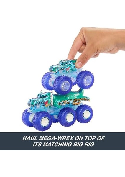 Wheels Monster Trucks Toy Truck & Big Rig Multipack, 1:64 Ölçekli Mega-Wrex & Tiger Shark ile Eşleşen Power Smashers Deco