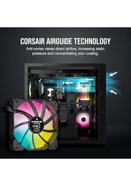 Icue SP120 Rgb Elite 120 mm Pwm Güç Fanı (Corsaır Airguide Teknolojisi, Sekiz Programlanabilir Rgb Led, 18 Dba Low Noise, Pwm Kontrolü, 1.500 Devir/dakika), Siyah