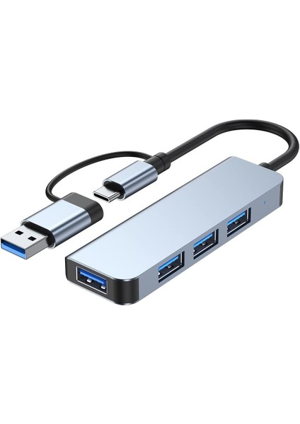 USB Çoğaltıcı Dönüştürücü 2 In 1 Adaptör 4 Port Type C USB 3.0 Hub For Mac Book Pro Air Otg USB 3.0 Adapter Type-C Çevirici USB Hub - ( Hızlı)