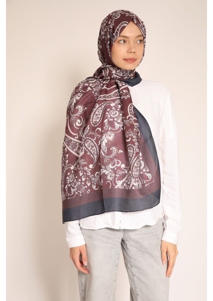Bordo Kahverengi Beyaz Desenli Şal – Paisley Motifli Şık ve Modern Tasarım