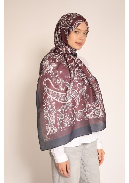 Bordo Kahverengi Beyaz Desenli Şal – Paisley Motifli Şık ve Modern Tasarım