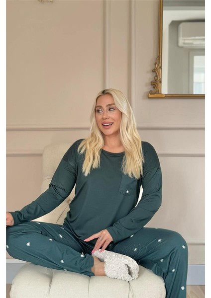 Zümrüt Sunlit Desenli Bambu Uzun Kol Kadın Pijama Takımı