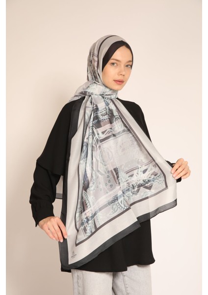 Açık Gri Desenli Soft Şal | Soft ve Pastel Renk Geçişli Tasarım