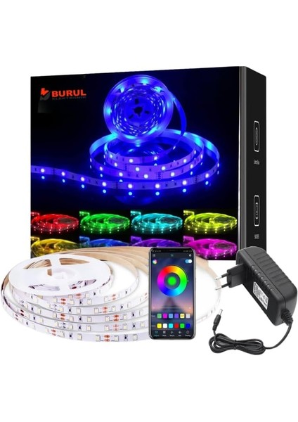 Rgb Akıllı Şerit LED Işık - SB-6526, 256 Renk, Bluetooth Kontrollü, Dekoratif ve Ortam Aydınlatması, Oyun ve Çalışma Masası, Tv, Parti, Yatak Odası Için (5 Metre)