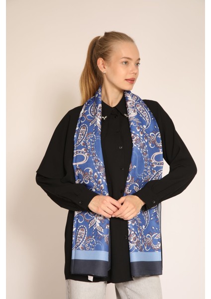 Vintage Esintili Mavi Soft Şal | Badem Desenli Şık ve Zarif Kadın Şal Modeli