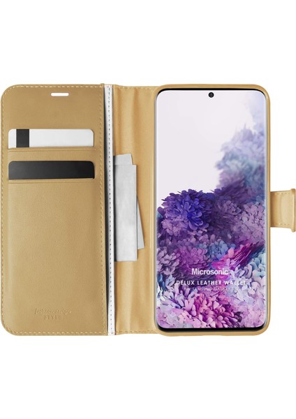 Samsung Galaxy S20 Için Kılıf Delux Leather Wallet Gold [galaxy S20 ile Uyumlu Kılıf - Gold]