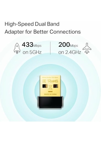 Archer T2U Nano, AC600 Mbps Nano Kablosuz USB Adaptör