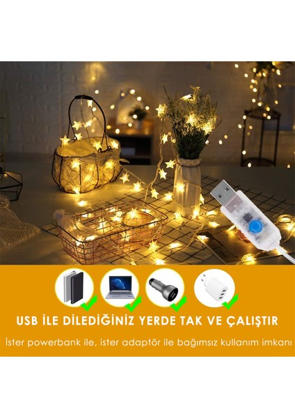 100 Yıldız Ledli 10 Metre Usb’li Kumandalı Şerit LED Işık – 8 Modlu Dekoratif Aydınlatma