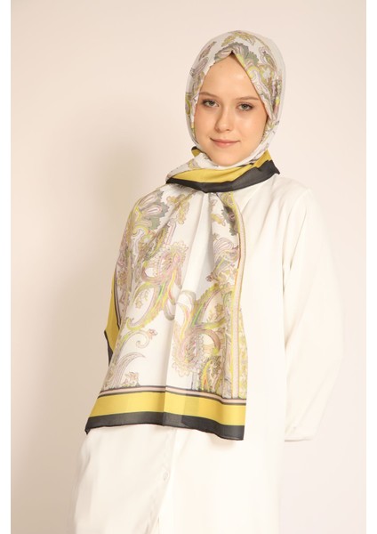 Pastel Renklerde Barok Desenli Soft Şal | Sarı, Gri ve Yeşil Detaylı