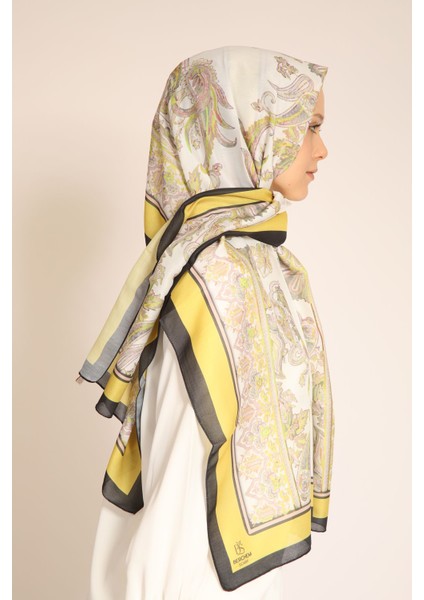 Pastel Renklerde Barok Desenli Soft Şal | Sarı, Gri ve Yeşil Detaylı