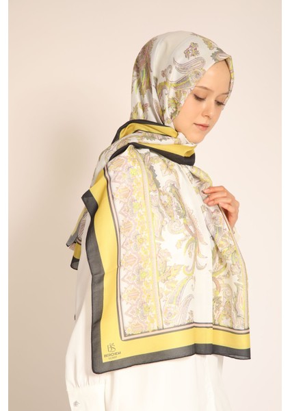 Pastel Renklerde Barok Desenli Soft Şal | Sarı, Gri ve Yeşil Detaylı