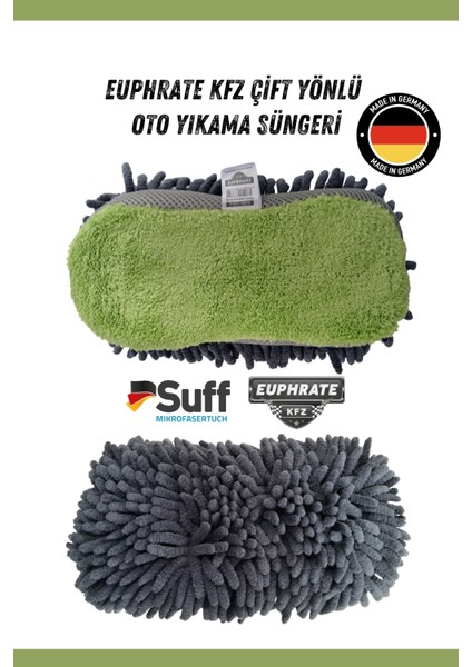 Jumbo Çift Yönlü Oto Yıkama Süngeri 22x10 Cm Yeşil, Oto Bezi, Araç Bezi, Köpük Süngeri