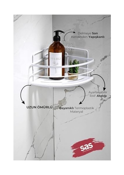 Haus Yapışkanlı Ömür Boyu Paslanmaz Kristal Ayarlanabilir Raf Banyo Düzenleyici Şampuanlık 2 Adet Lk-01 B