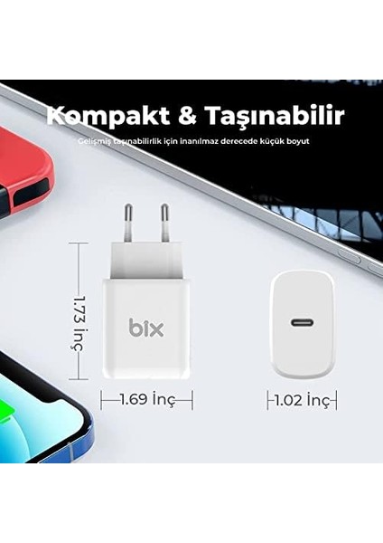 BX-PD20TA 20W Pd Type-C Hızlı Şarj Adaptörü Huawei Hızlı Şarj Protokolü Destekli, iPhone 15 / iPhone 15 Pro Max /14/13/12 Pro Max, S22/S21/NOTE 10, iPad Air/pro ve Daha Fazlasıyla Uyumlu
