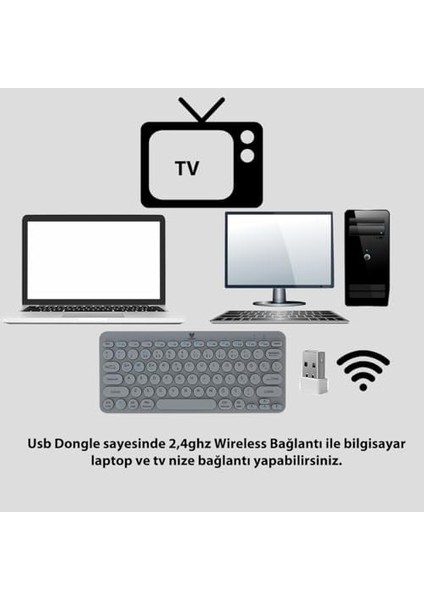 BT-K95 2,4ghz Wireless + Bluetooth Kablosuz Sessiz Klavye Uzay Gri Çift Modlu Telefon Tablet Mac Uyumlu