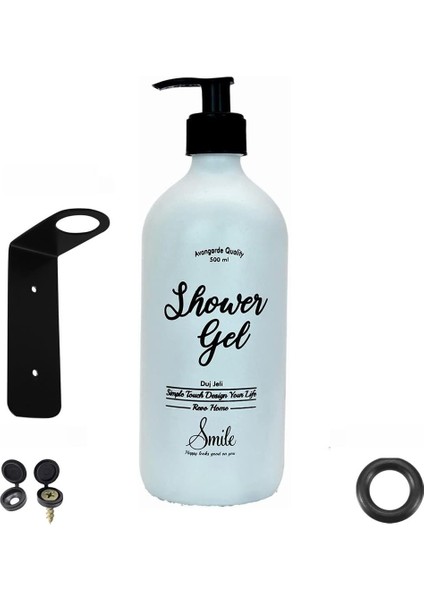 Home Duvar Askı Aparatlı Beyaz Cam Duş Jeli Şişesi - 500 ml (Shower Gel)