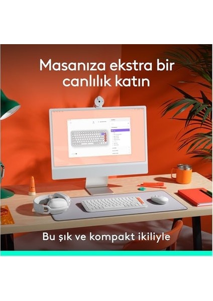 Pop Icon Combo Kablosuz Klavye ve Mouse Seti, Bluetooth, Konforlu Tasarım, Programlanabilir Tuşlar, Sessiz Tıklamalar, 3 Cihaza Kadar Easy-Switch, Türkçe Q Klavye, Beyaz