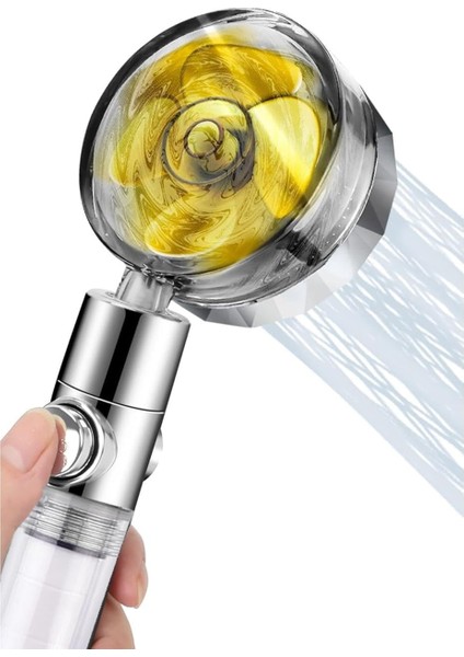 LED Işıklı Duş Başlığı Pervaneli Filtreli Su Tasarruflu Duş Başlıgı Turbo El Duşu Banyo Fiskiyesi LED Işıklı Lüks Duş Başlığı