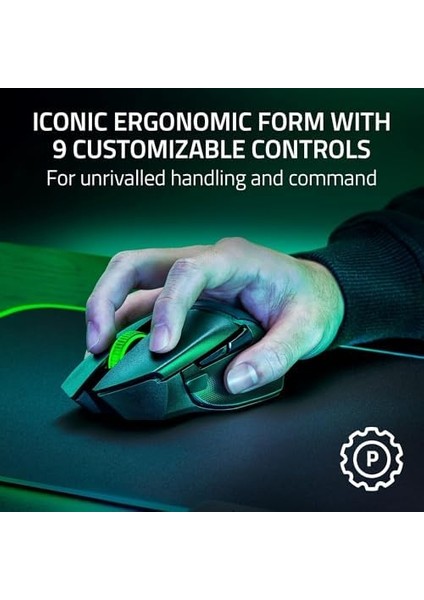 Basilisk V3 x Hyperspeed - Özelleştirilebilir Kablosuz Oyun Mouse'u (9 Özelleştirilebilir Kontrollü Ikonik Ergonomik Form, Hyperspeed Kablosuz, 18K Optik Sensör, Chroma Rgb) Siyah
