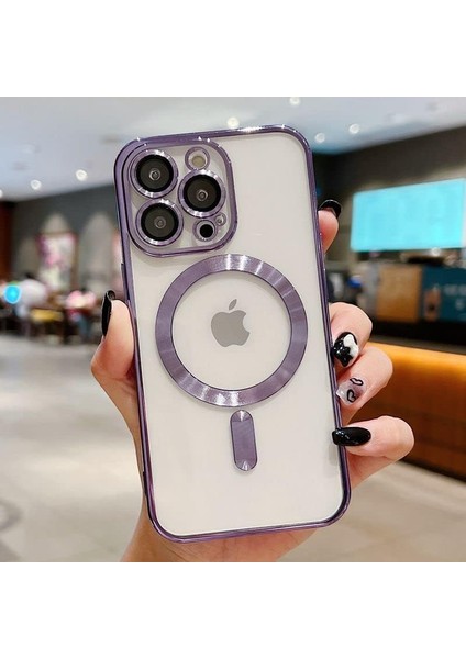Iphone 14 Magsafe Uyumlu Üst Kalite Kablosuz Şarja Uygun Silikon Kılıf (Mor)