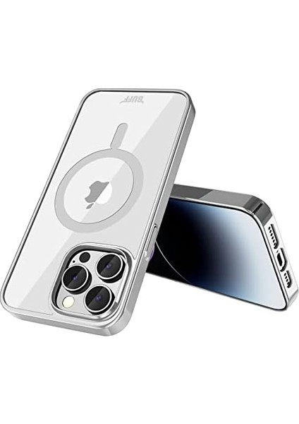 Labs Buff iPhone 15 Pro Max ile Uyumlu Magsafe Uyumlu Slim Fit Kılıf Kablosuz Şarj Destekleyen Sararmaya Karşı Korumalı Kapak (Gümüş Rengi)