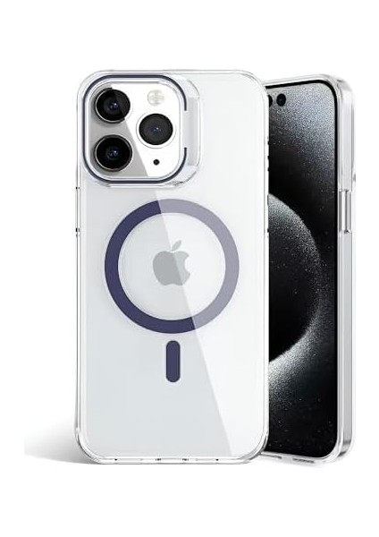 iphone 15 Pro Max Için Ultimate Serisi Magsafe ile Uyumlu Kesinlikle Sararmayan Ultra Şeffaf Kristal Berraklığında Akrilik Sert Kılıf Metal Tuşlar ve Güçlü Manyetik Kılıf (Mavi)